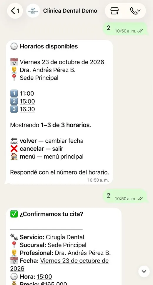 Chat: horarios disponibles para elegir